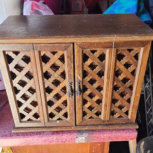 Vintage Wooden Lattice Jewelry Box - Brown